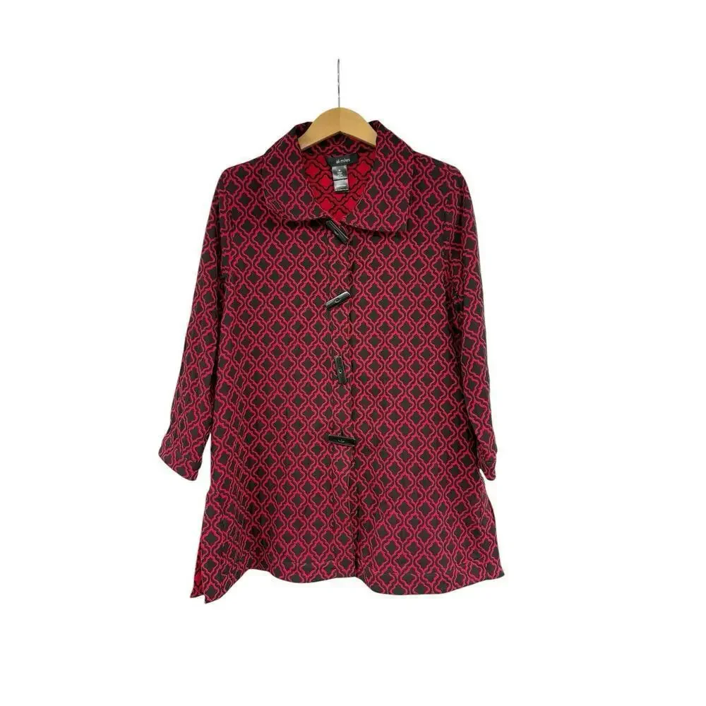 Ali Miles‎ Size M Red Black Knit Reversible Jacket Button Front Lagenlook Fall